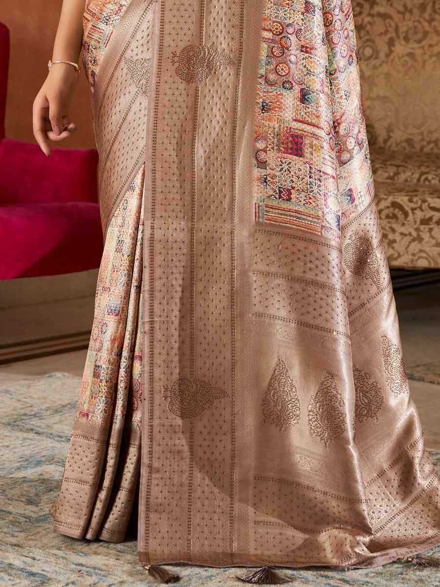 Brown Soft Silk Handwoven Wedding Festival Heavy Border Saree