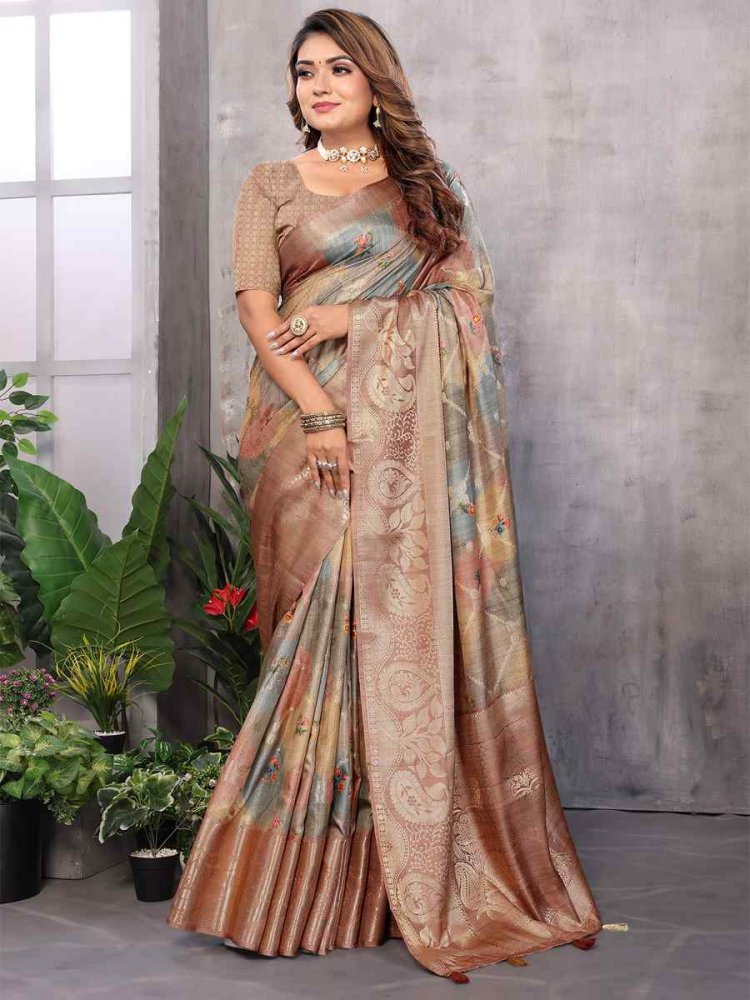 Brown Soft Weaving Handwoven Festival Casual Heavy Border Saree