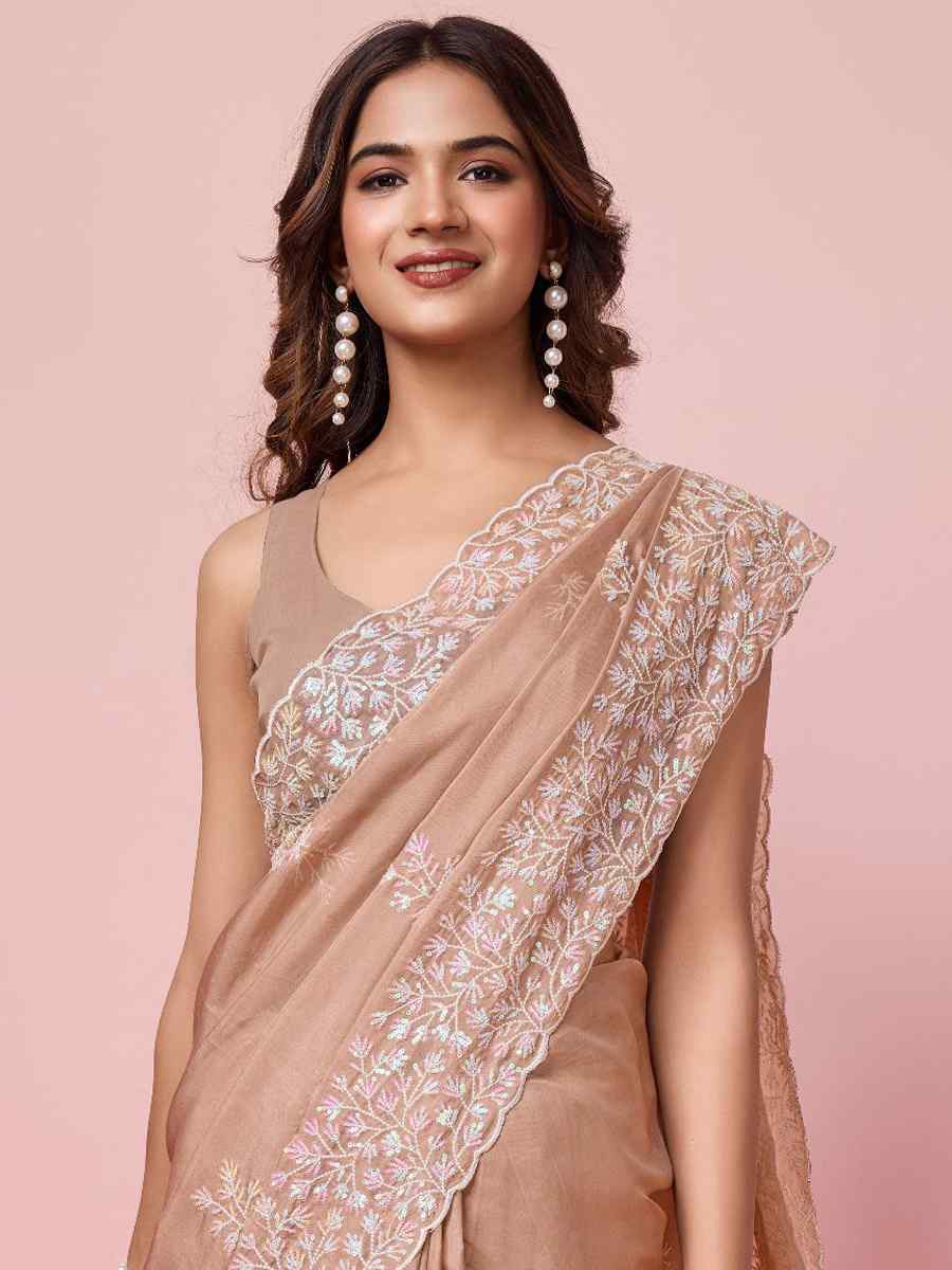 Brown Taby Silk Handwoven Festival Wedding Heavy Border Saree