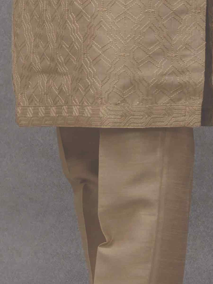 Brownish Gold Silk Woven Party Wedding Kurta