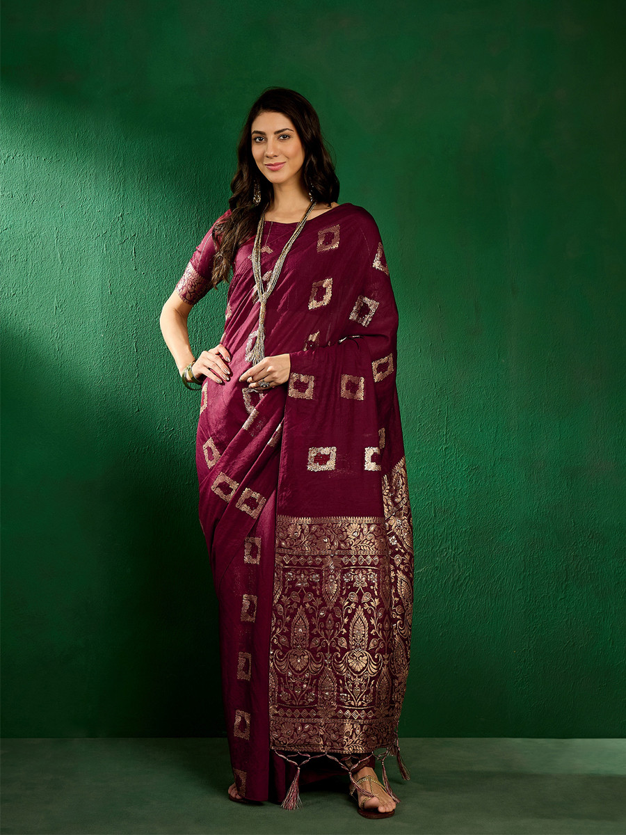 Burgundy Art Silk Handwoven Festival Casual Classic Style Saree