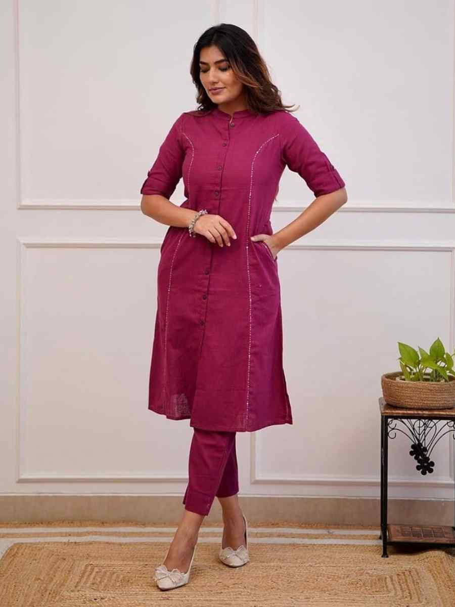 Burgundy Heavy Cotton Handwoven Casual Festival Kurti