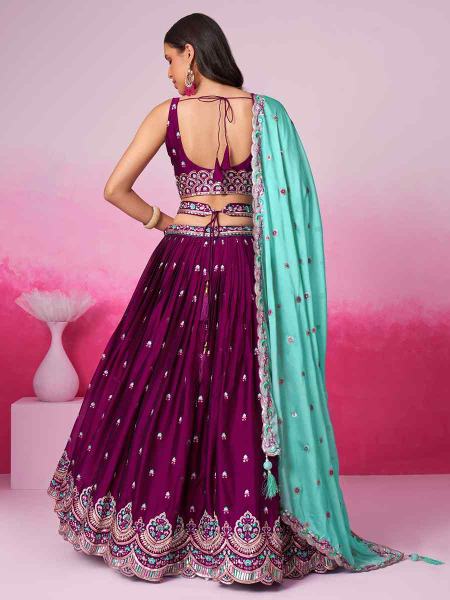 Burgundy Poly Georgette Embroidered Bridesmaid Wedding Heavy Border Lehenga Choli