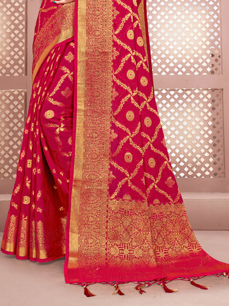 Burgundy Red Banarasi Silk Handwoven Wedding Festival Heavy Border Saree