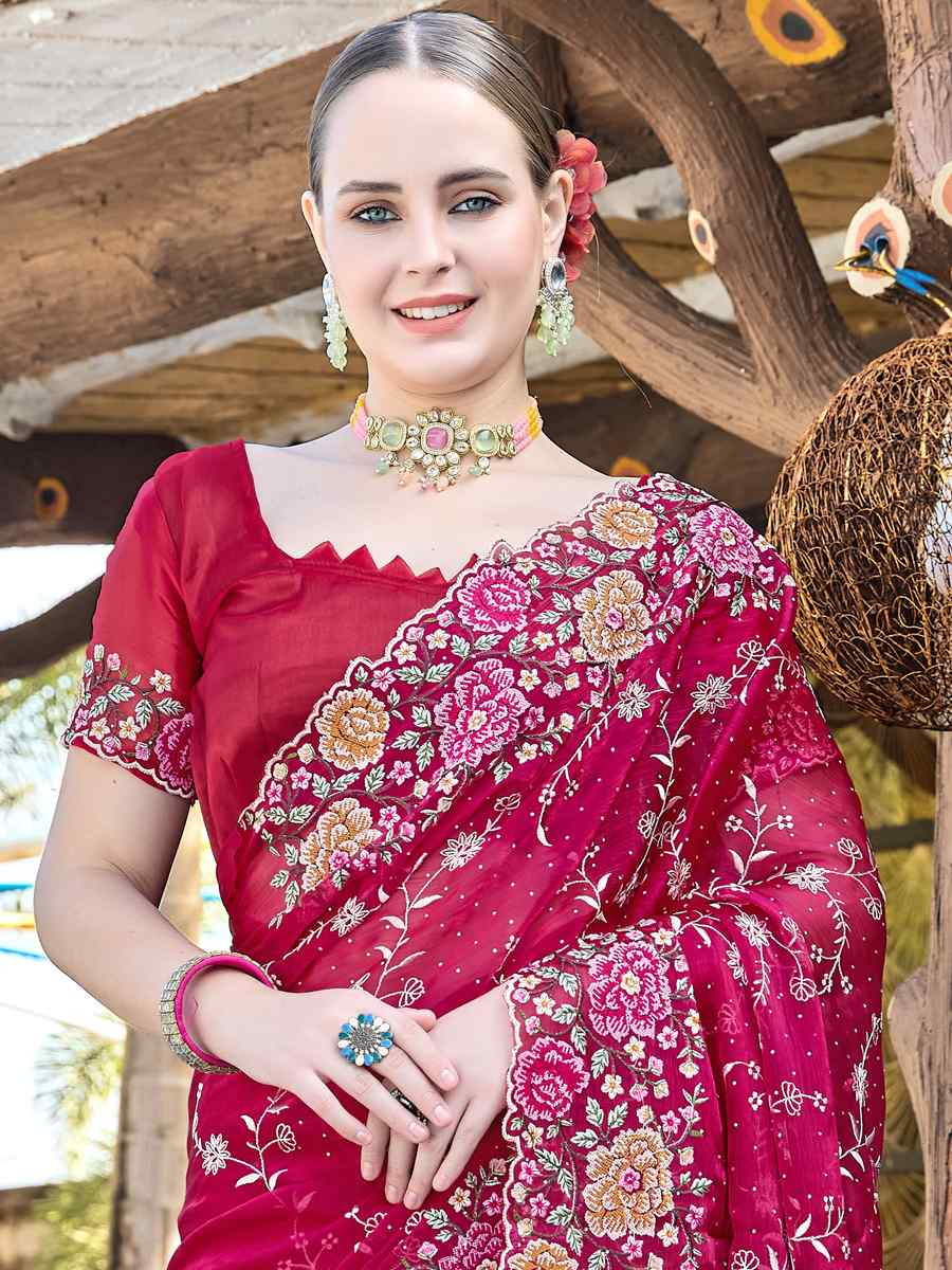 Cherry Burbury Silk Embroidered Bridesmaid Wedding Heavy Border Saree