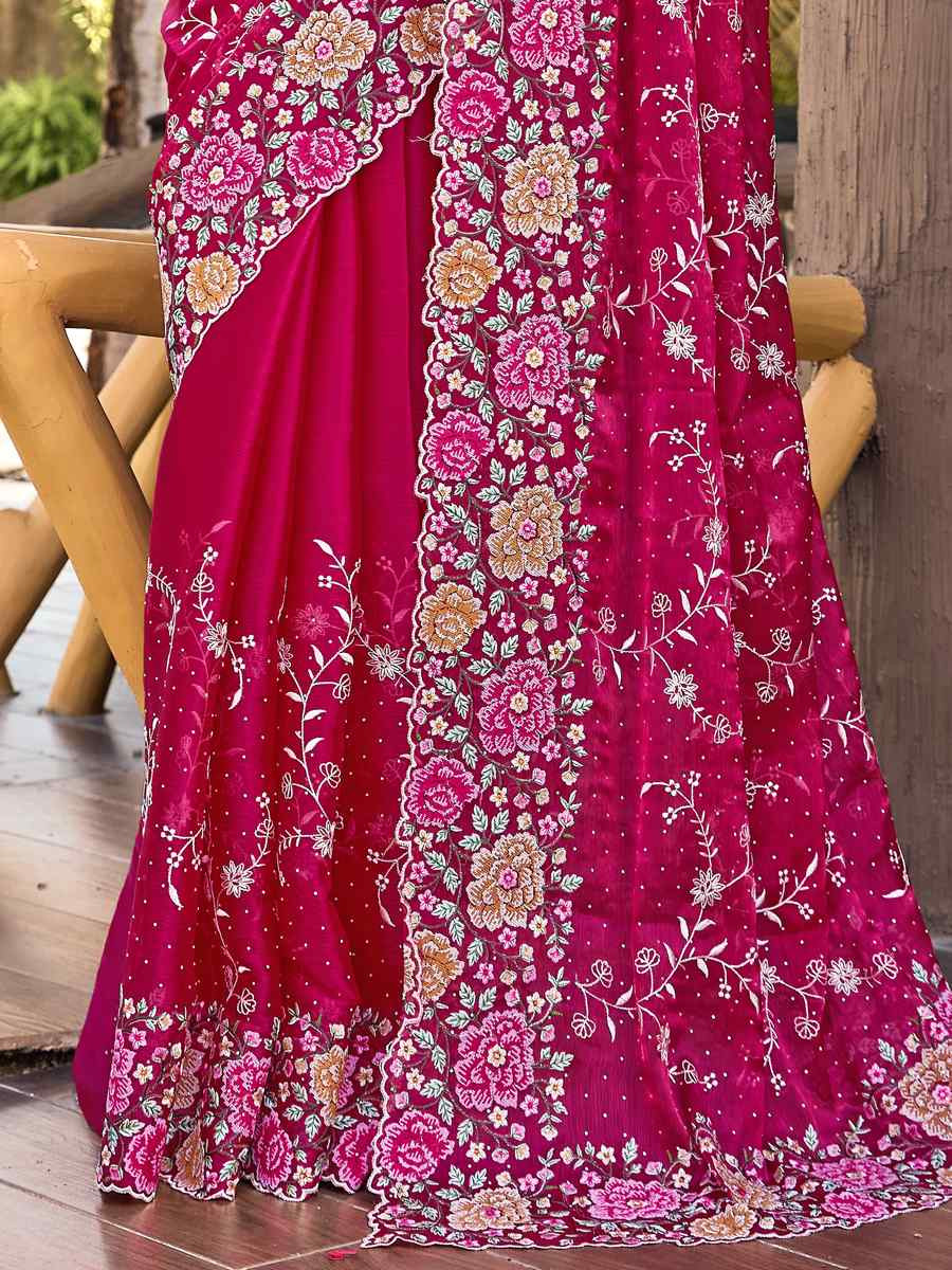 Cherry Burbury Silk Embroidered Bridesmaid Wedding Heavy Border Saree