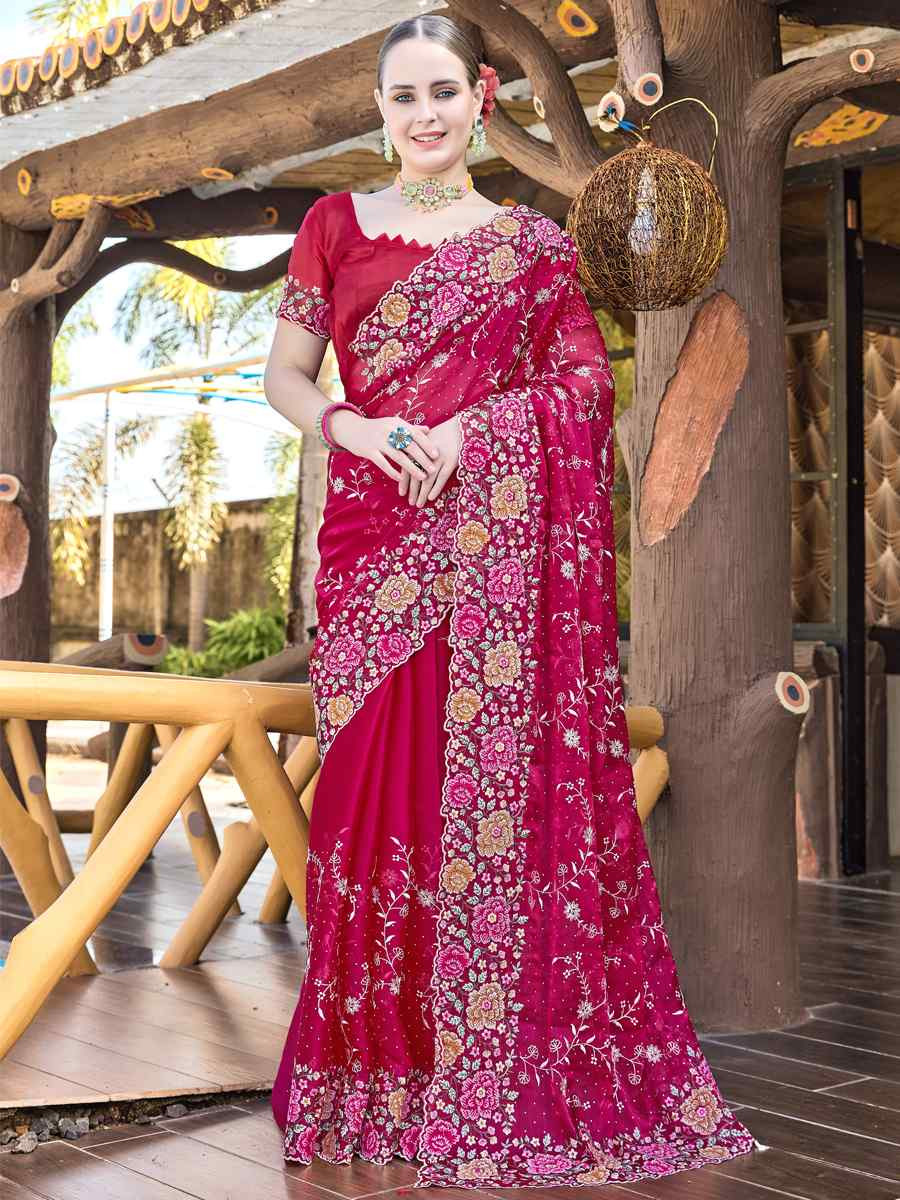 Cherry Burbury Silk Embroidered Bridesmaid Wedding Heavy Border Saree