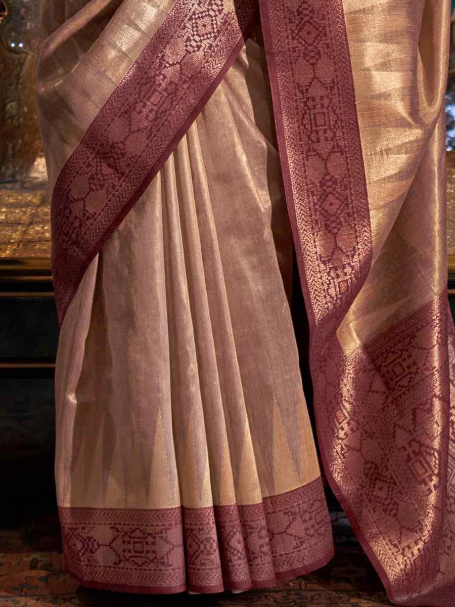 Chikoo Tissue Silk Handwoven Festival Wedding Heavy Border Saree