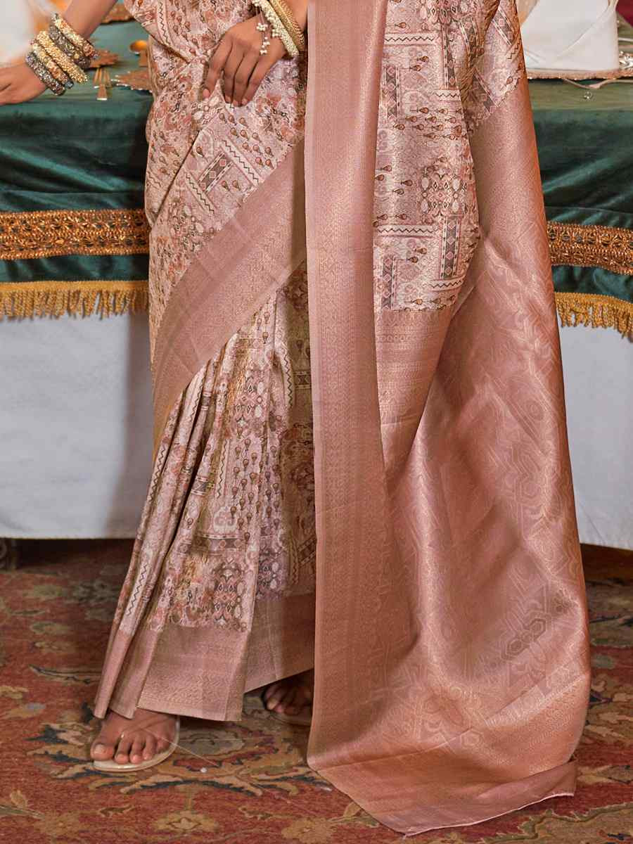 Chikoo Tusser Silk Handwoven Festival Wedding Heavy Border Saree