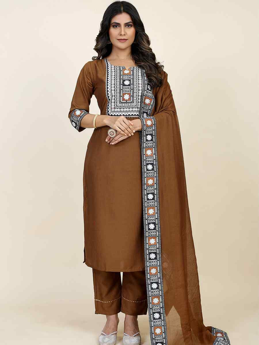 Chiku Chinon Silk Embroidered Festival Casual Ready Pant Salwar Kameez