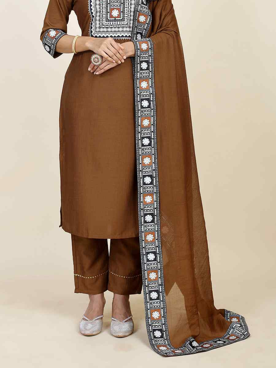 Chiku Chinon Silk Embroidered Festival Casual Ready Pant Salwar Kameez