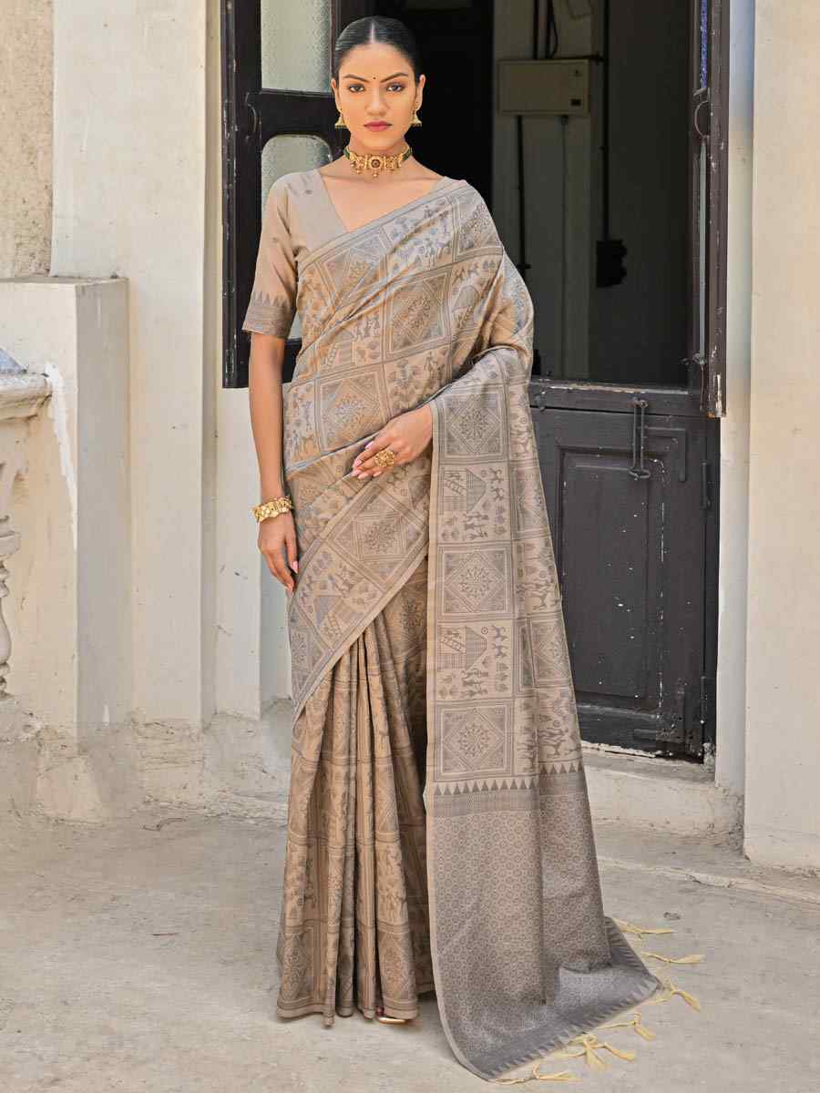 Chiku Kanjivaram Silk Handwoven Festival Casual Heavy Border Saree