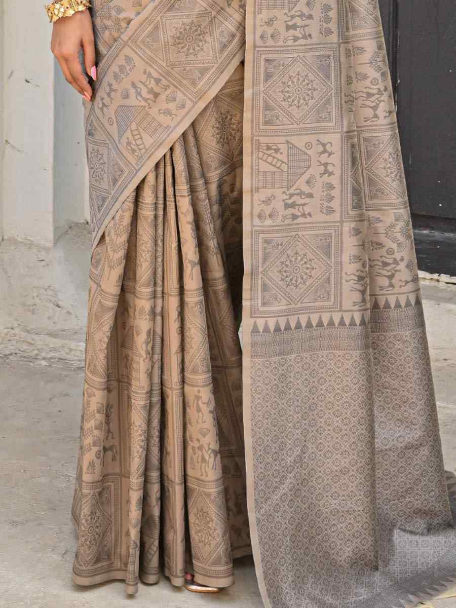 Chiku Kanjivaram Silk Handwoven Festival Casual Heavy Border Saree