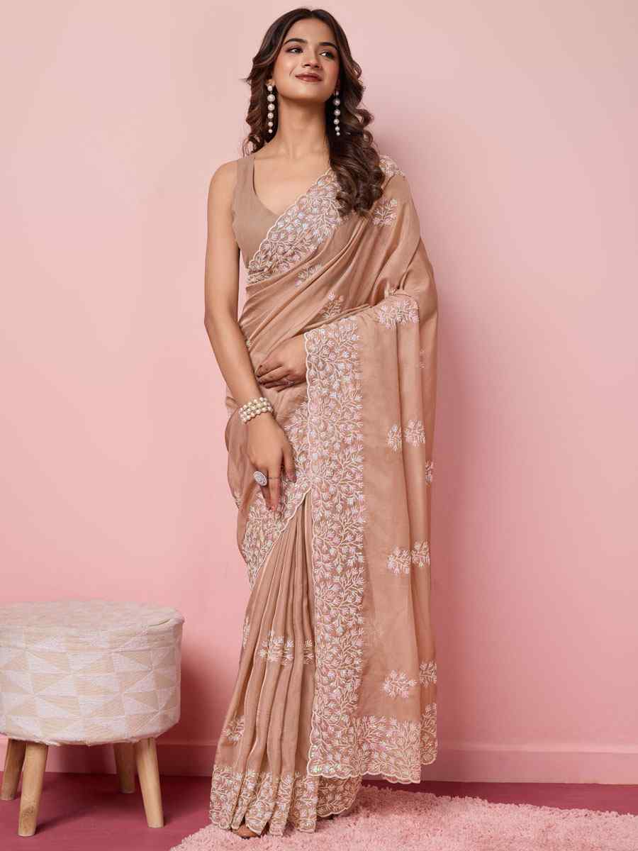 Chiku Taby Silk Embroidered Wedding Festival Heavy Border Saree