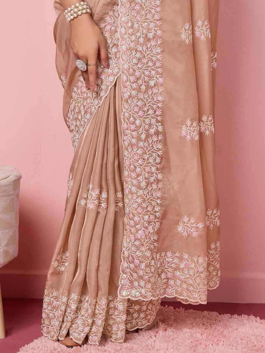 Chiku Taby Silk Embroidered Wedding Festival Heavy Border Saree