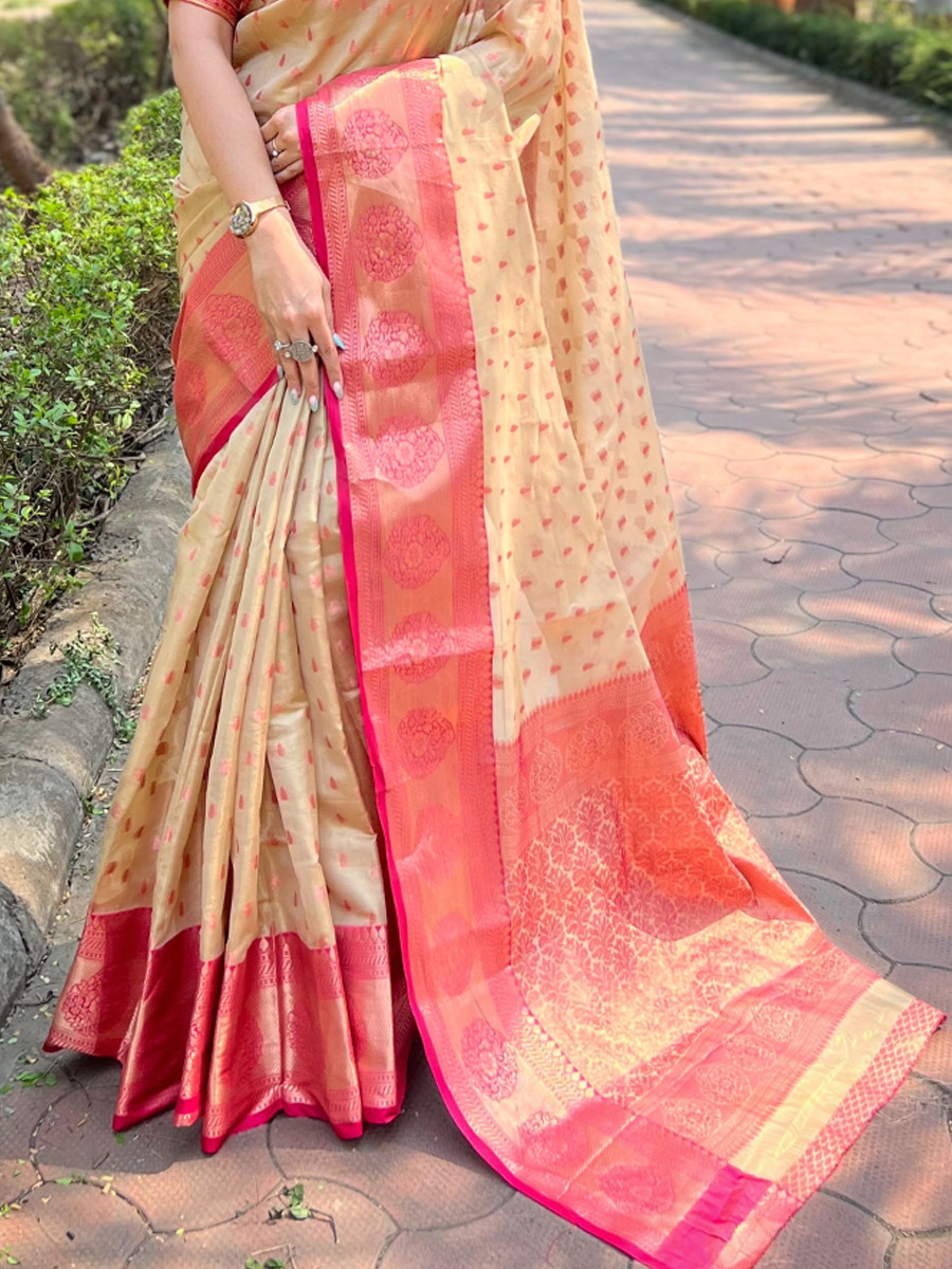 Chiku Tissue Silk Handwoven Festival Wedding Heavy Border Saree