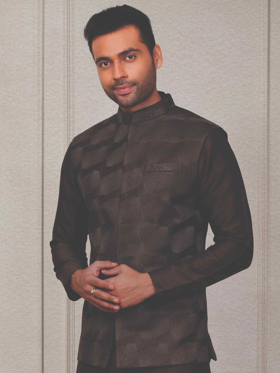 Chocolate Silk Woven Groom Wedding Kurta