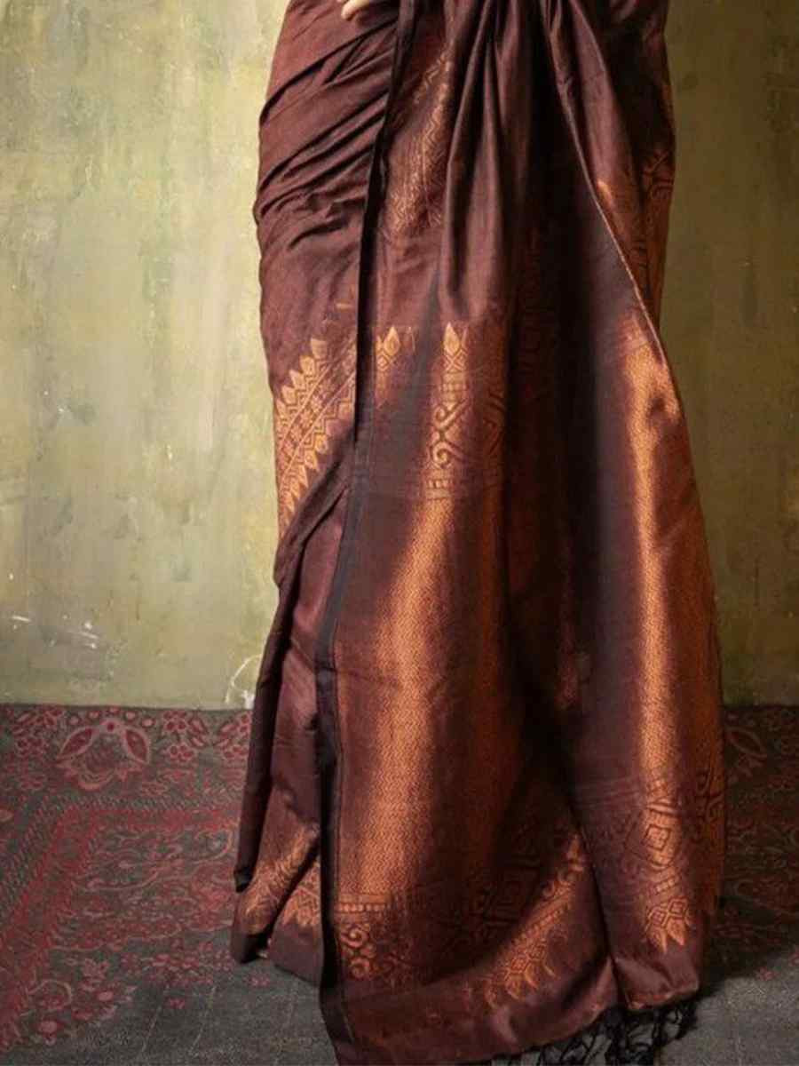 Coffee Banarasi Soft Silk Handwoven Festival Casual Heavy Border Saree