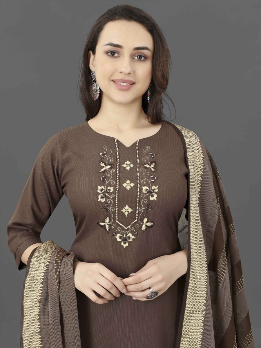 Coffee Cotton Blend Handwoven Festival Casual Ready Pant Salwar Kameez