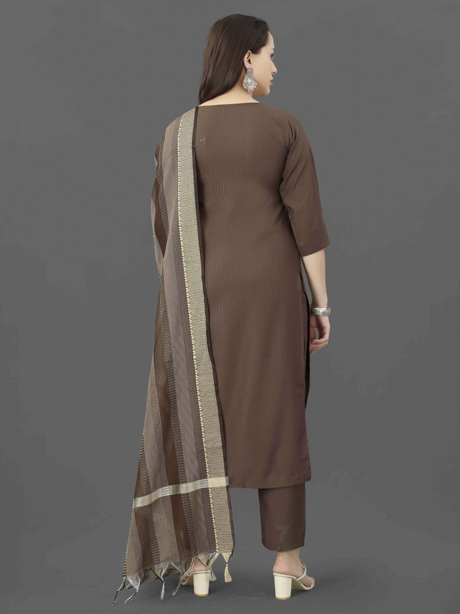 Coffee Cotton Blend Handwoven Festival Casual Ready Pant Salwar Kameez