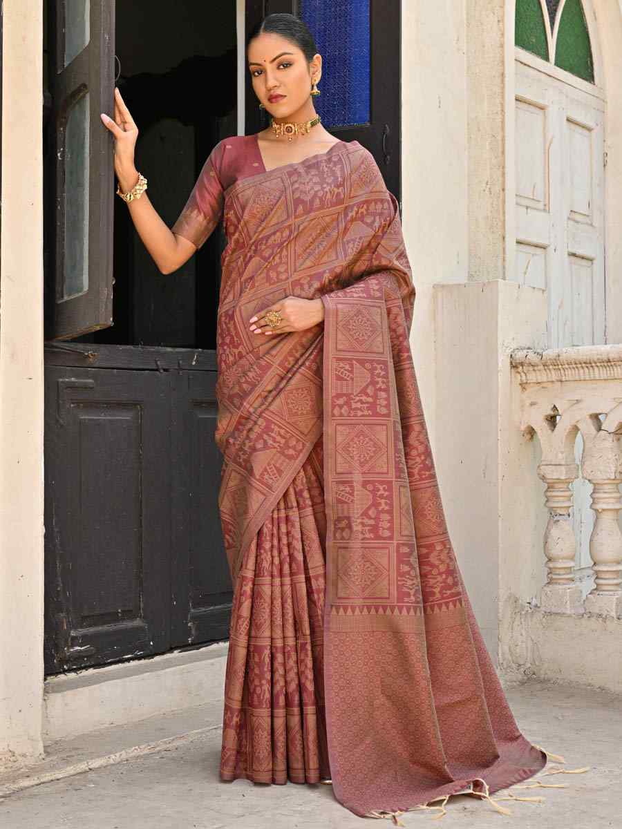 Coffee Kanjivaram Silk Handwoven Festival Casual Heavy Border Saree