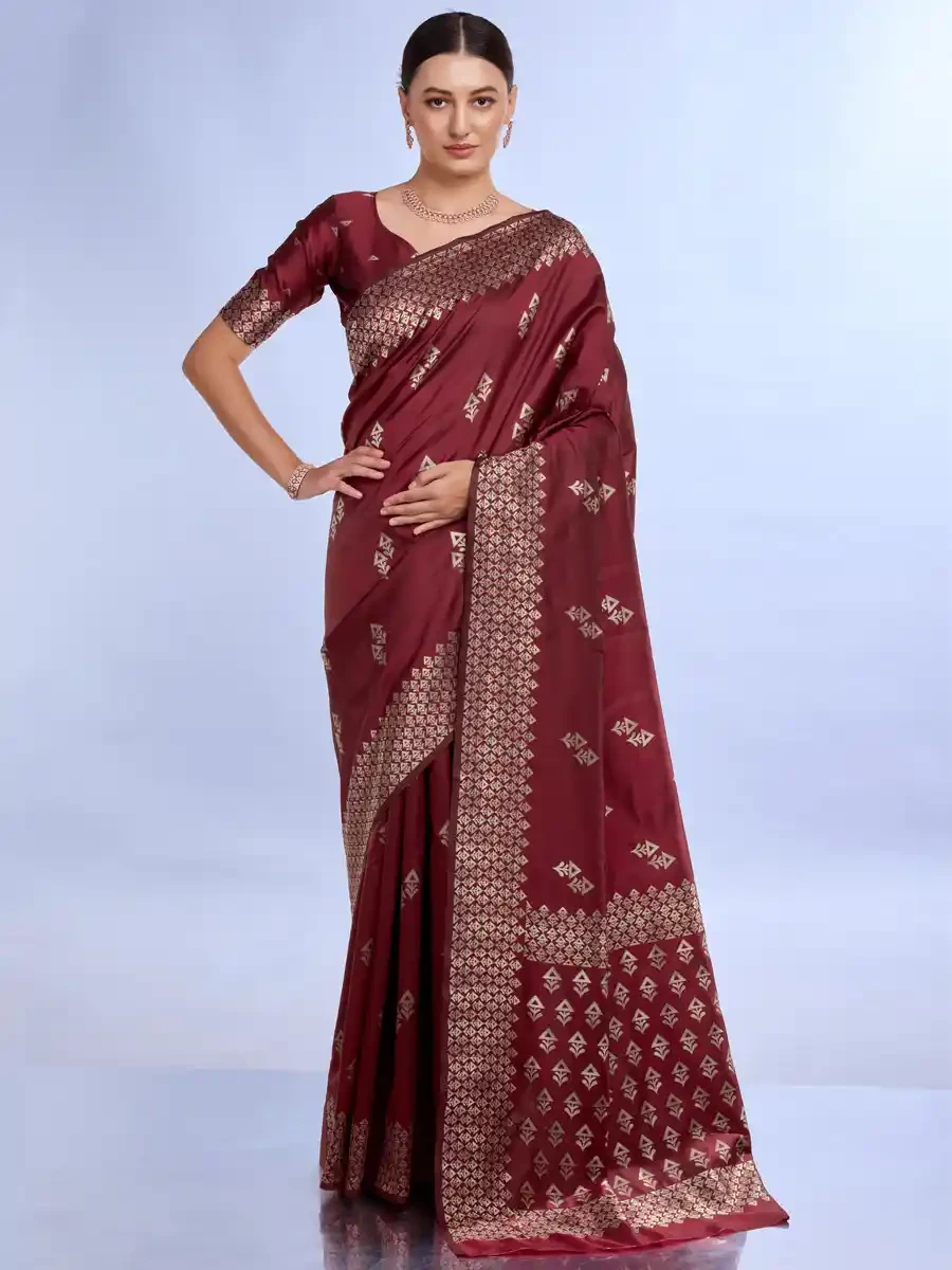 Coffee Litchi Kota Silk Handwoven Festival Wedding Heavy Border Saree