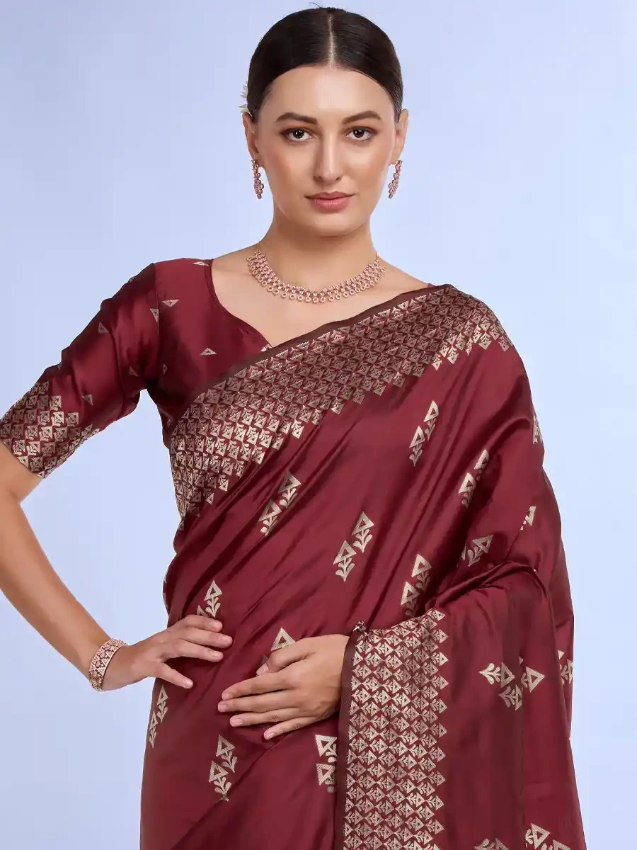 Coffee Litchi Kota Silk Handwoven Festival Wedding Heavy Border Saree