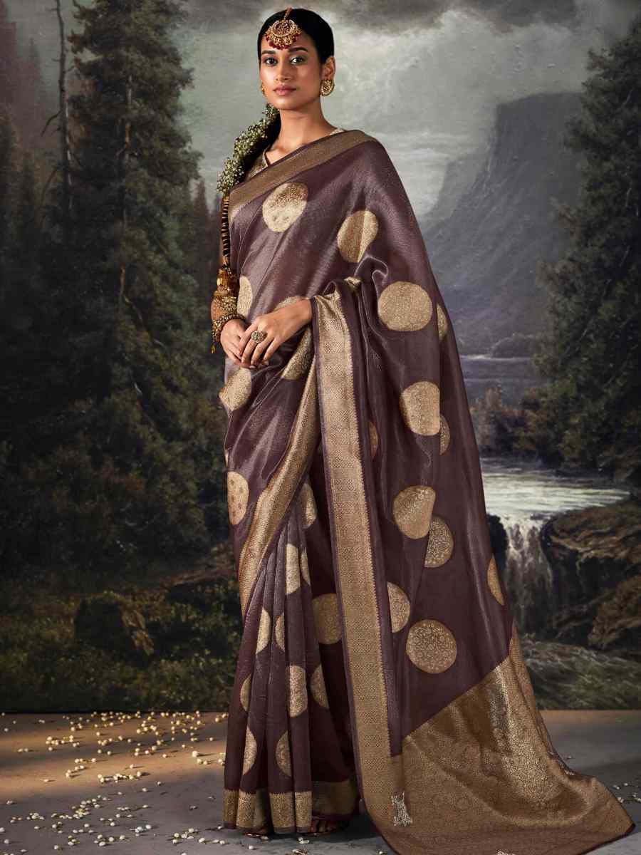 Coffee Organza Handwoven Festival Wedding Heavy Border Saree