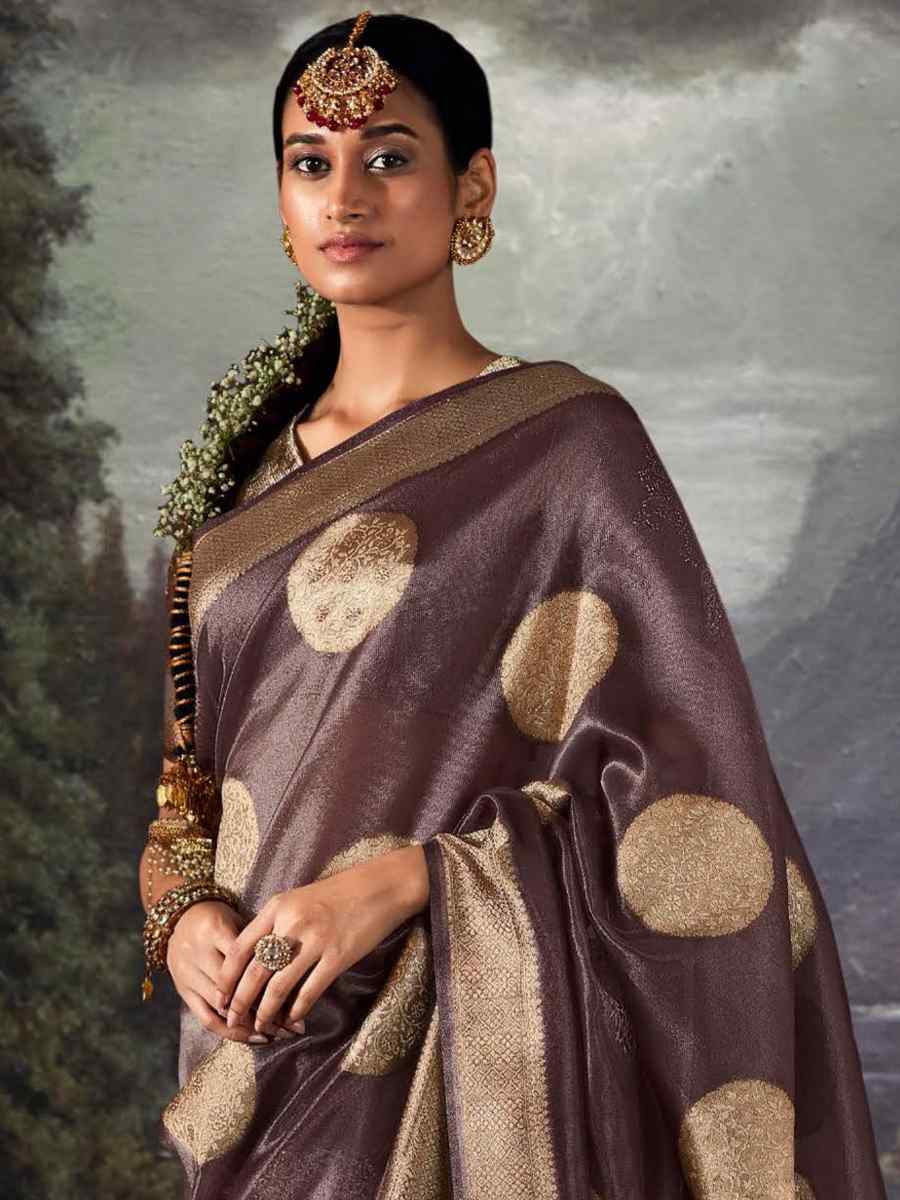 Coffee Organza Handwoven Festival Wedding Heavy Border Saree