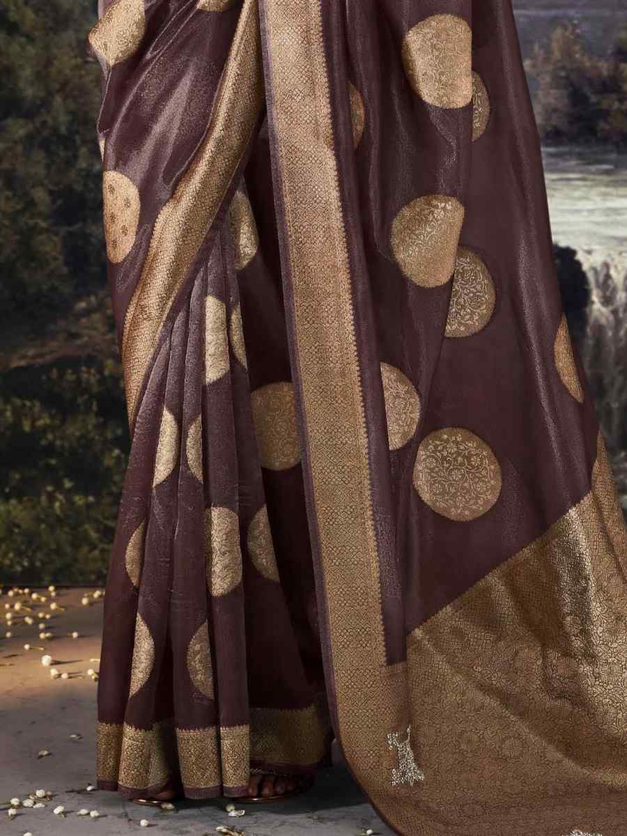 Coffee Organza Handwoven Festival Wedding Heavy Border Saree