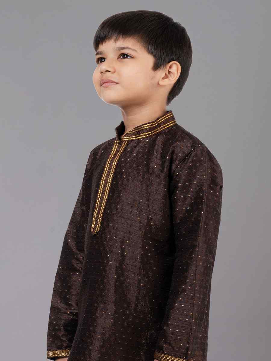 Coffee Polyester Cotton  Embroidered Festival Traditional Kurta Pyjama Boys Wear