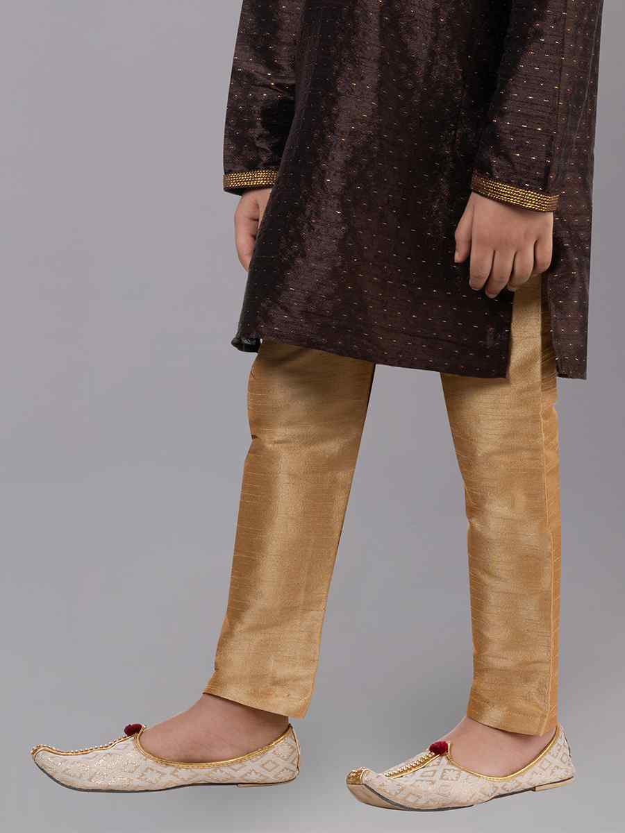 Coffee Polyester Cotton  Embroidered Festival Traditional Kurta Pyjama Boys Wear