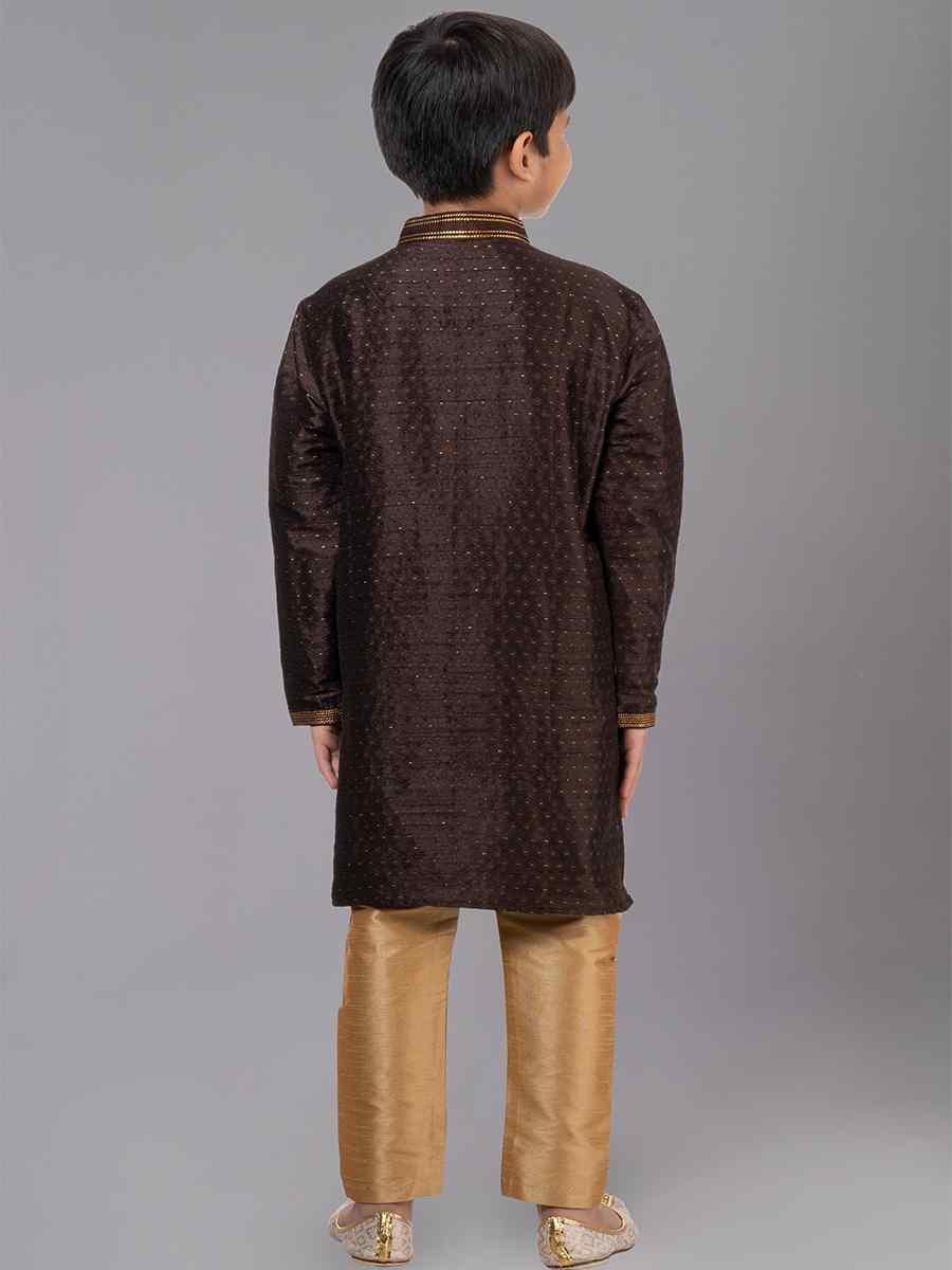 Coffee Polyester Cotton  Embroidered Festival Traditional Kurta Pyjama Boys Wear