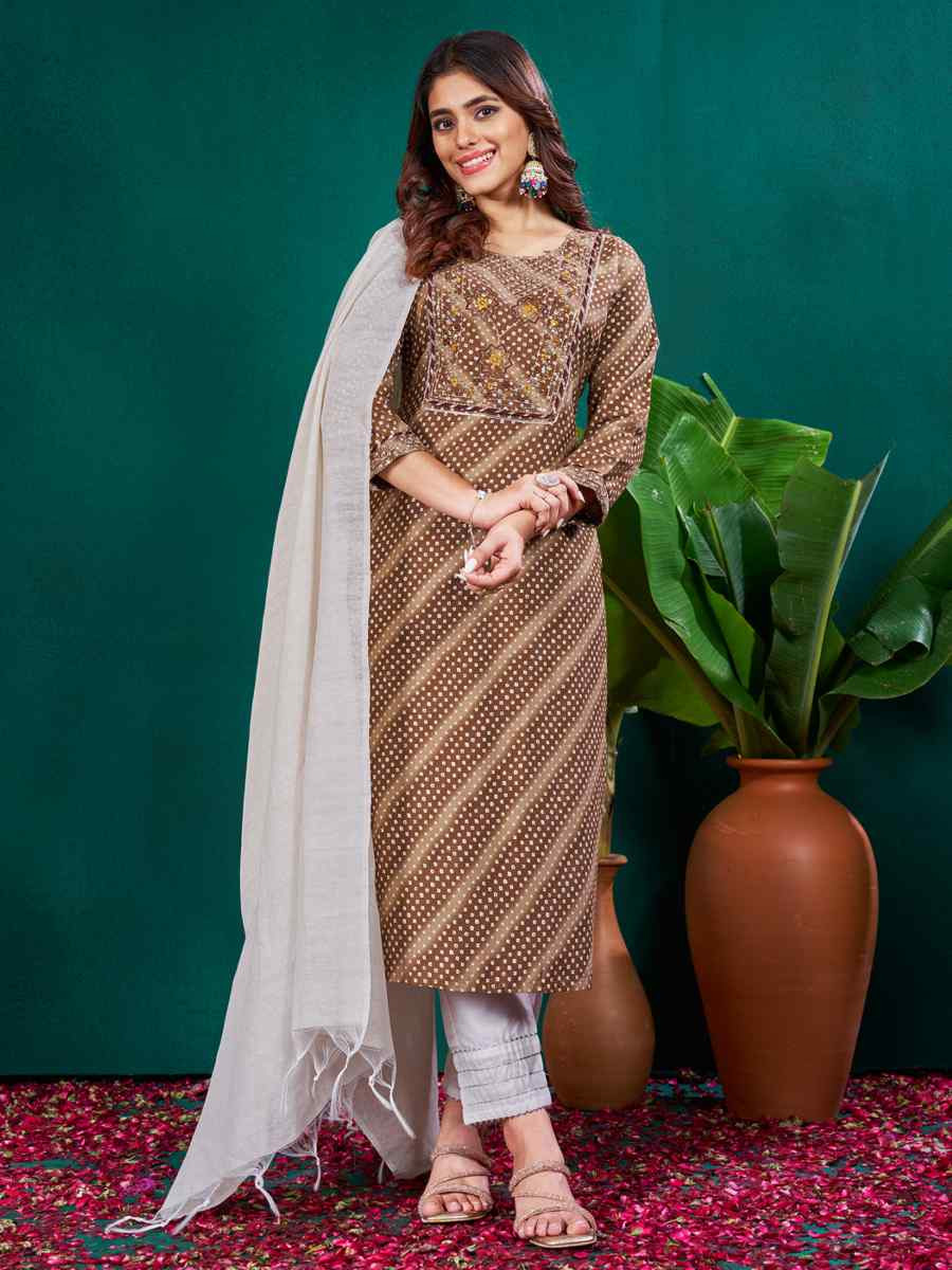 Coffee Rayon Printed Festival Casual Pant Salwar Kameez