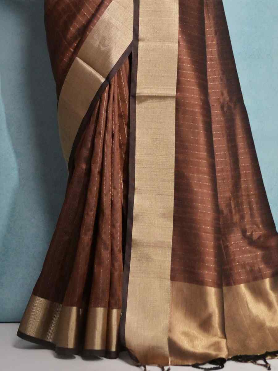 Coffee Soft Banarasi Raw Silk Handwoven Casual Festival Heavy Border Saree