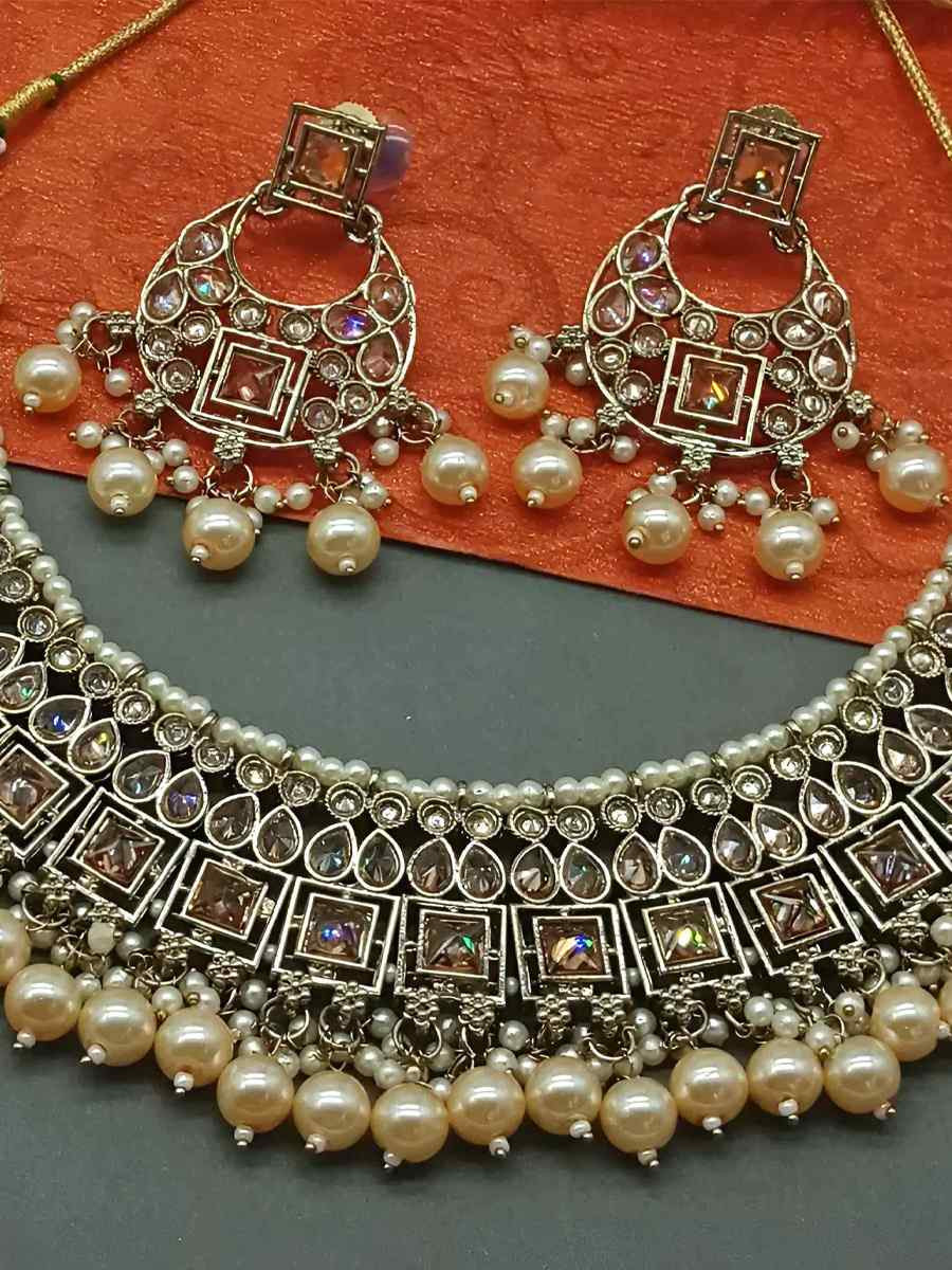 Cream Alloy Festival Wear Kundan Necklace