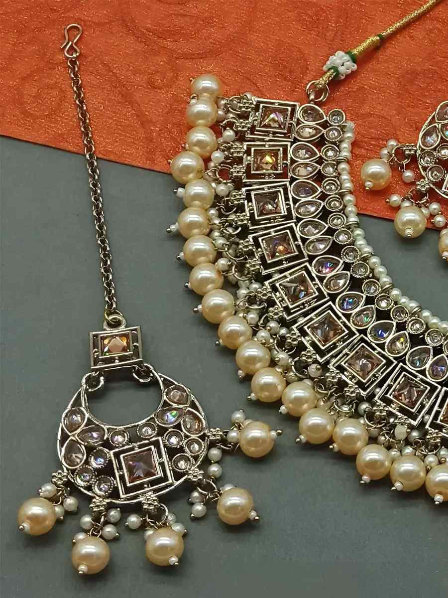 Cream Alloy Festival Wear Kundan Necklace