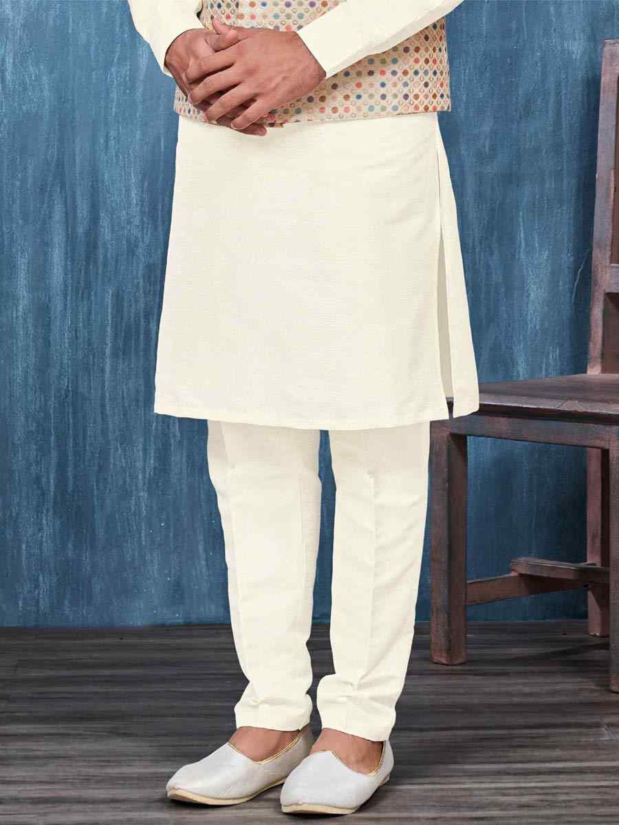 Cream Art Banarasi Silk Woven Festival Wedding Kurta