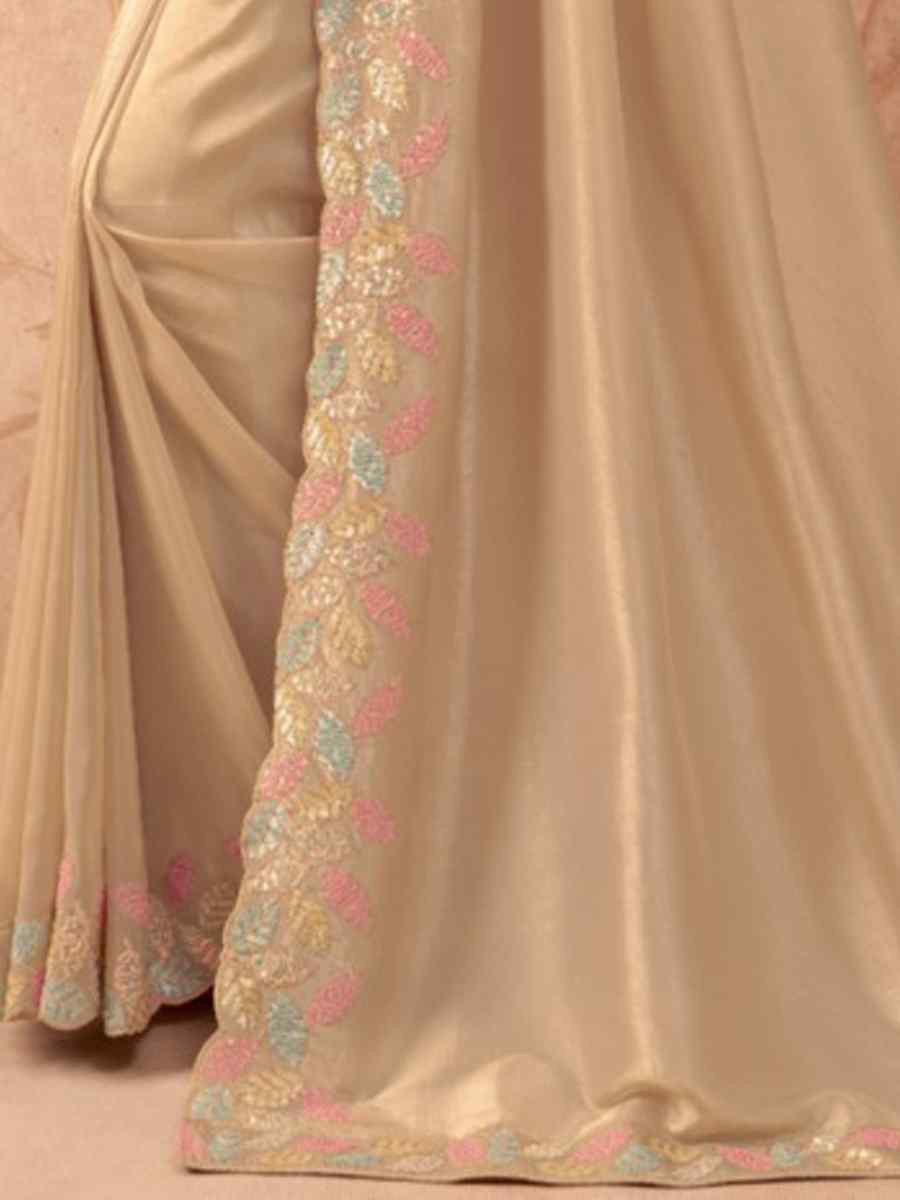 Cream Art Silk Embroidered Festival Wedding Heavy Border Saree