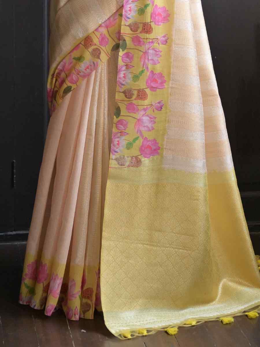 Cream Banarasi Silk Printed Festival Casual Contemporary Saree