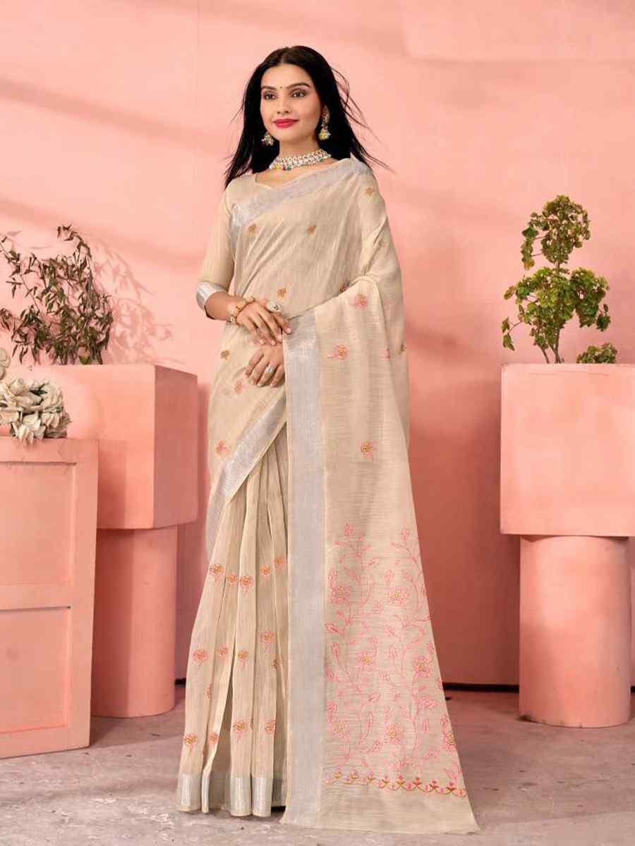 Cream Chanderi Cotton Handwoven Festival Casual Heavy Border Saree