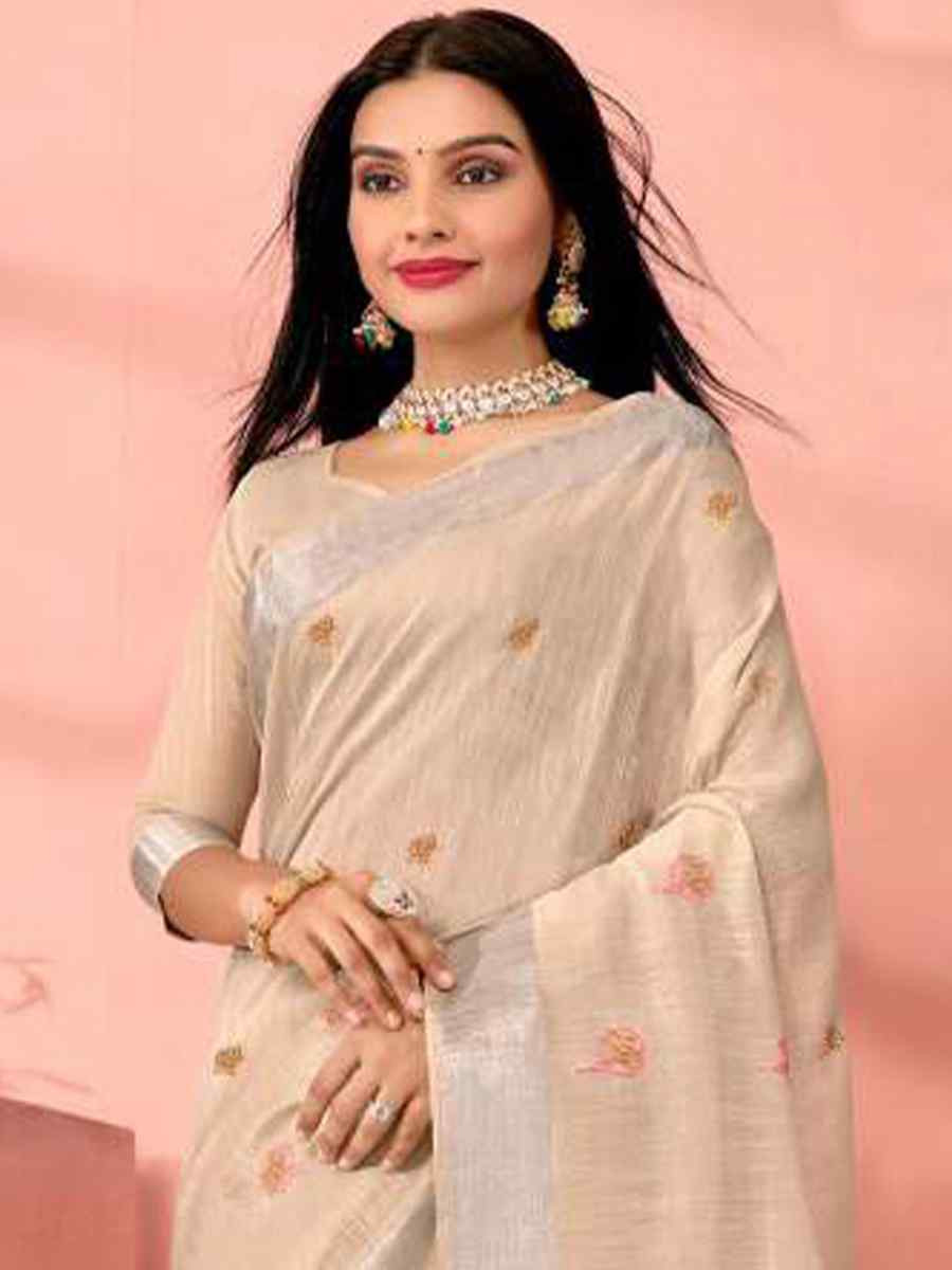 Cream Chanderi Cotton Handwoven Festival Casual Heavy Border Saree