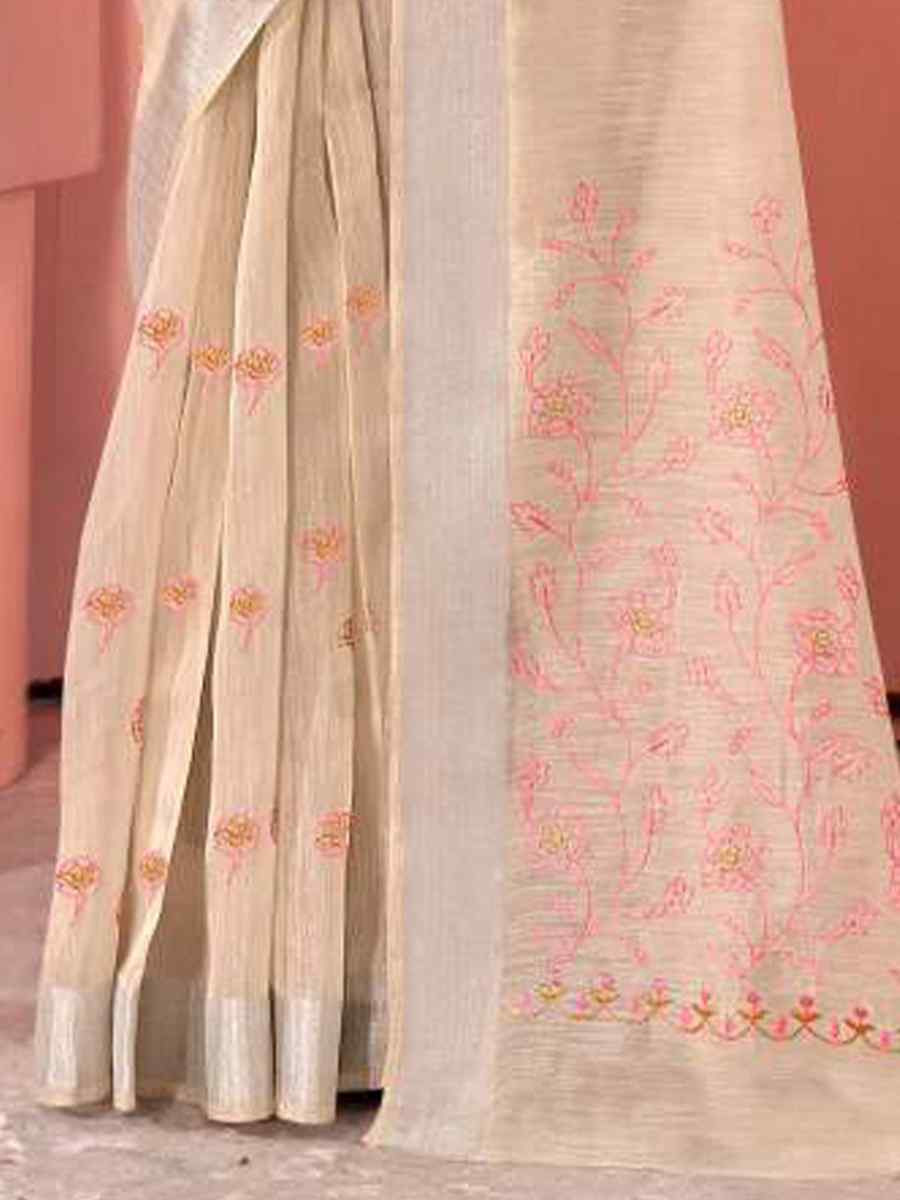 Cream Chanderi Cotton Handwoven Festival Casual Heavy Border Saree