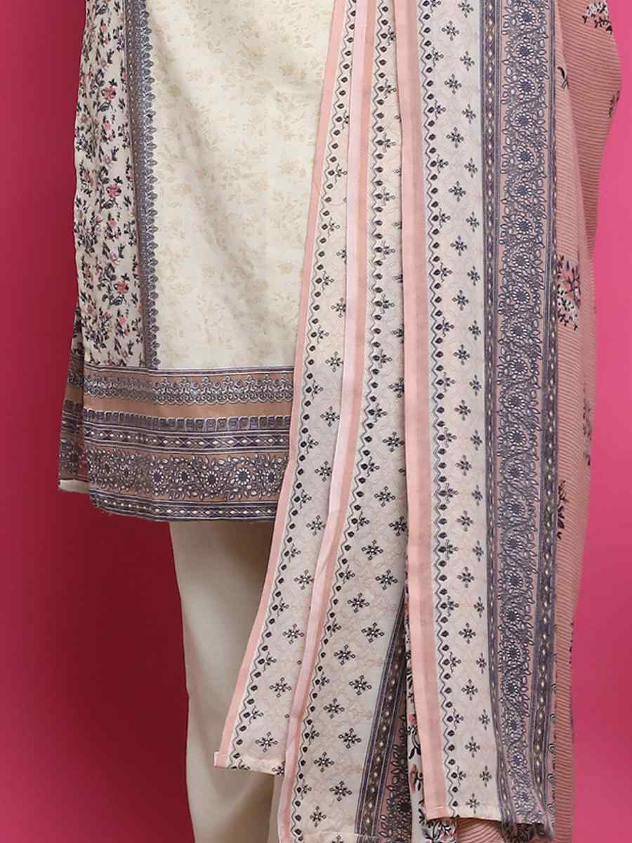 Cream Cotton Embroidered Casual Festival Pant Salwar Kameez