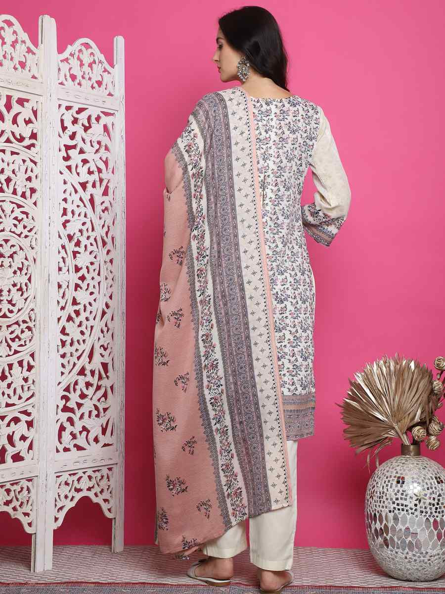 Cream Cotton Embroidered Casual Festival Pant Salwar Kameez