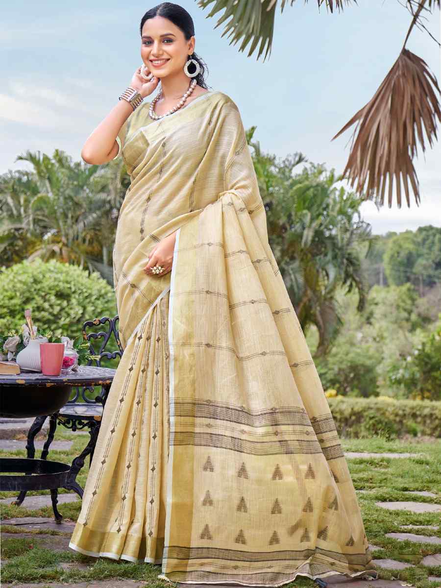 Cream Cotton Handwoven Festival Casual Classic Style Saree