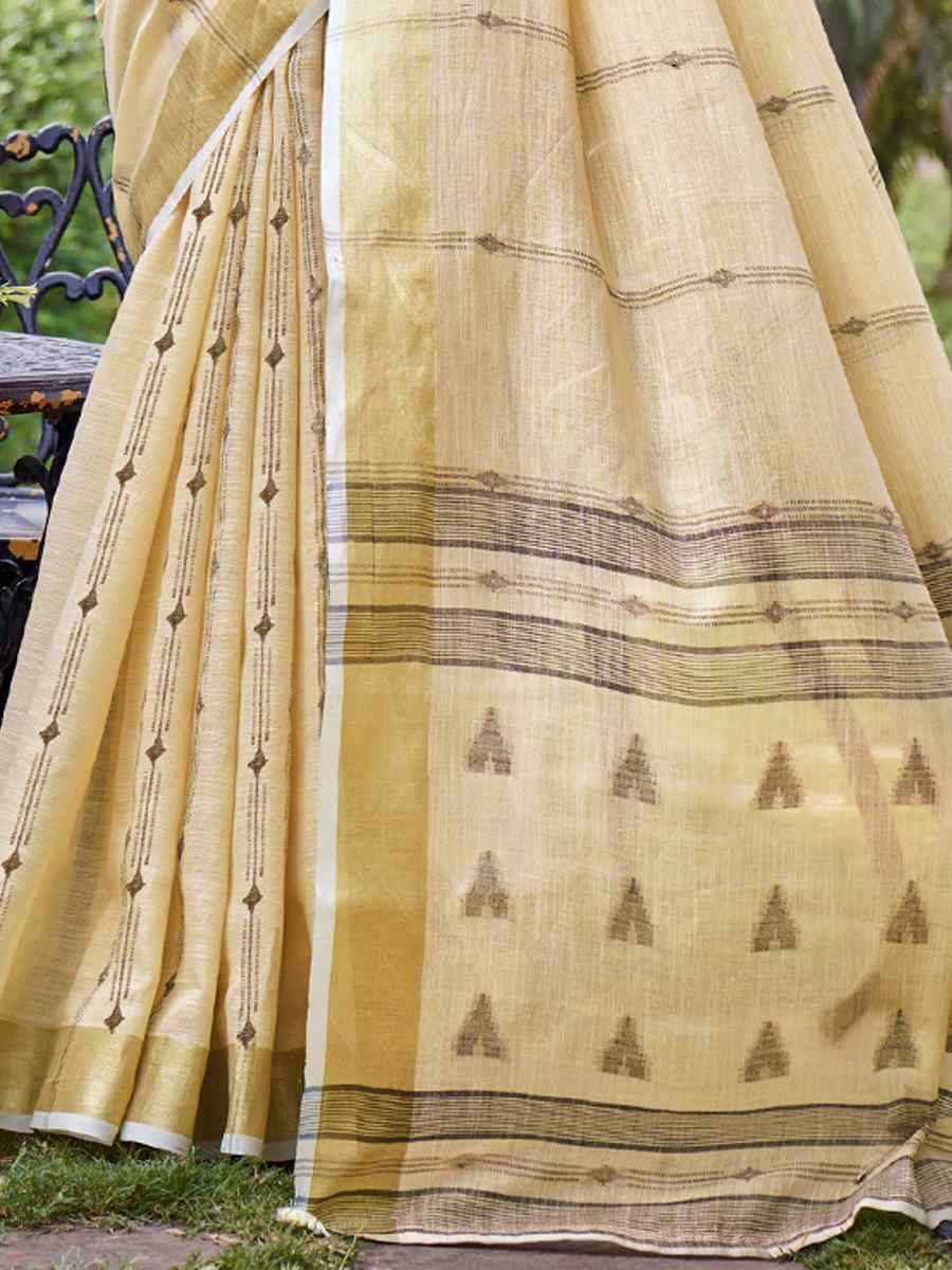 Cream Cotton Handwoven Festival Casual Classic Style Saree