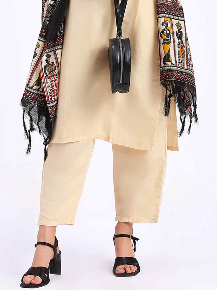 Cream Cotton Printed Festival Casual Ready Pant Salwar Kameez