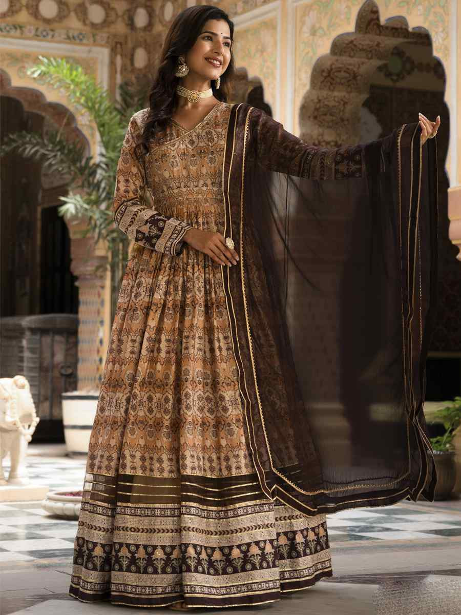 Cream Dola Silk Embroidered Festival Casual Gown