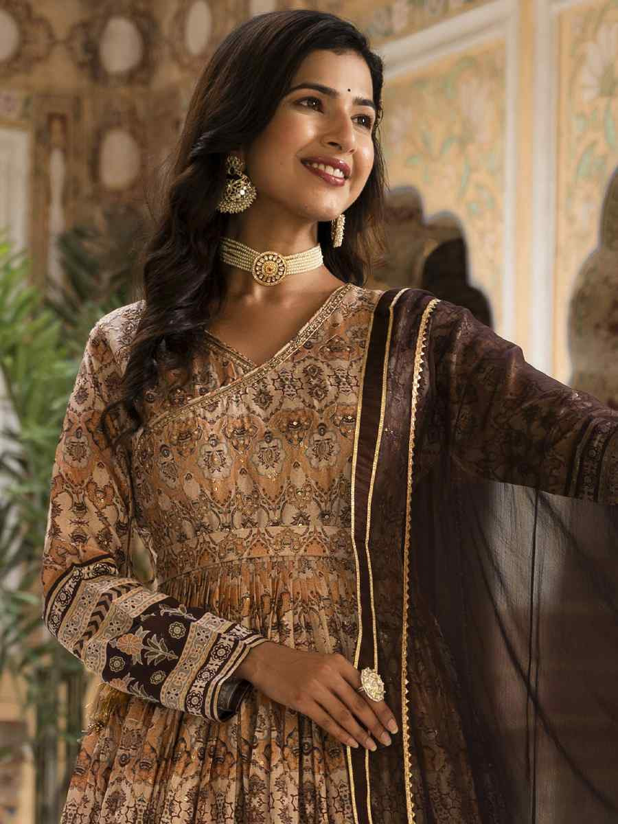 Cream Dola Silk Embroidered Festival Casual Gown